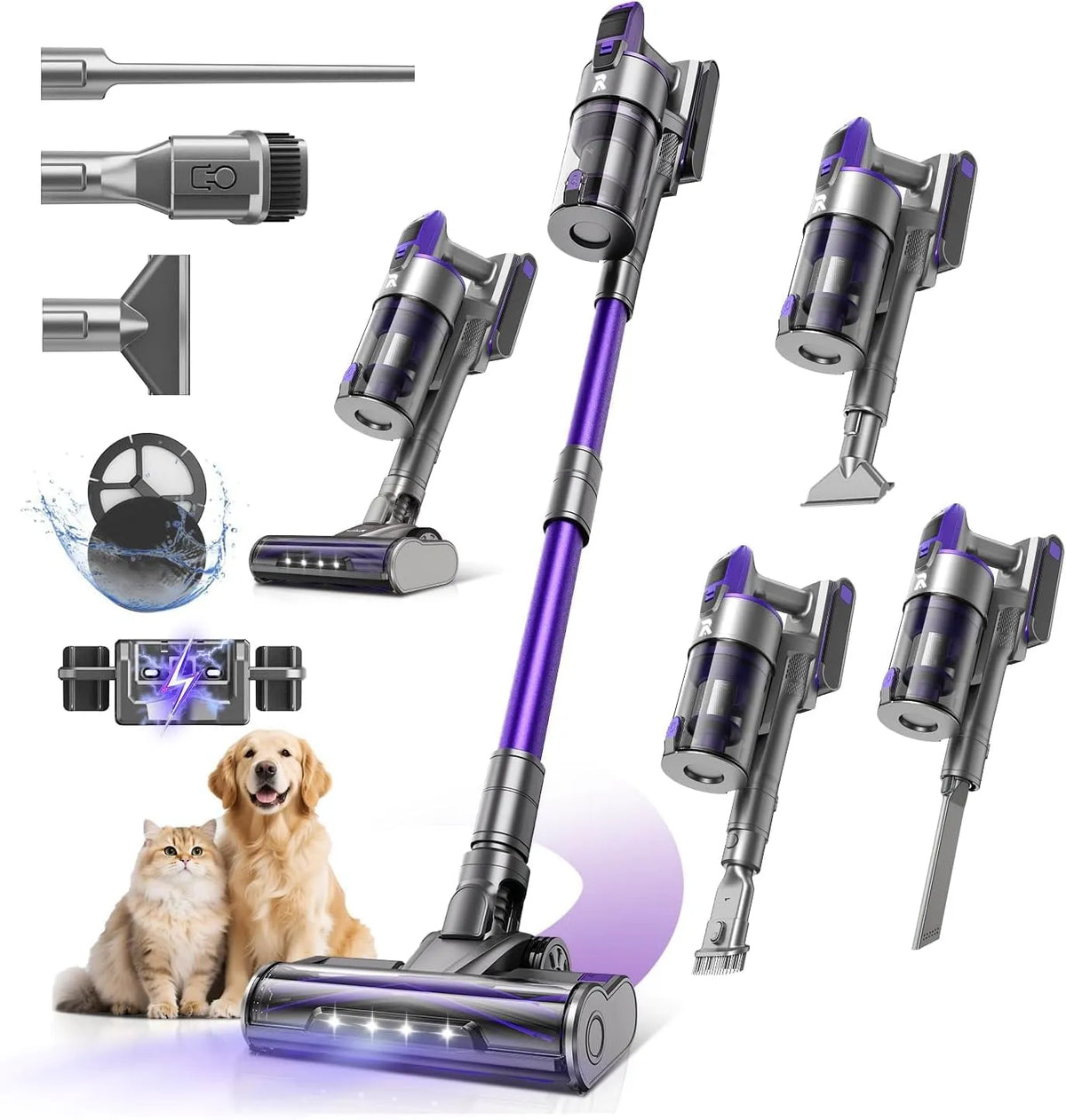 Aspirateur balai X18 Redkey, 80Min Aspirateur sans Fil Puissant avec ecran LED, Aspirateur sans Fil 8-en-1 pour Sol Dur, 60KPa, puissance 650W, Tapis