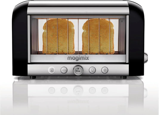 Grille-pain Magimix, puissance 1450 W, Toaster 2 Tranches avec fenêtre panoramique, Vision, quartz infrarouge, Acier Inoxydable, finition noire