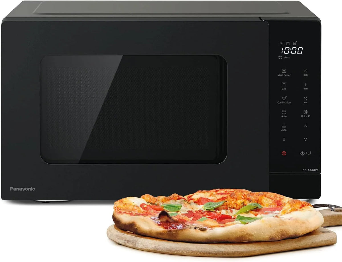 Panasonic four à micro-ondes NN-K36NBMEPG, 8 Programmes Automatiques, Fonction Quick 30, finition noire, capacité 24 Litres, Puissance 900W, grill