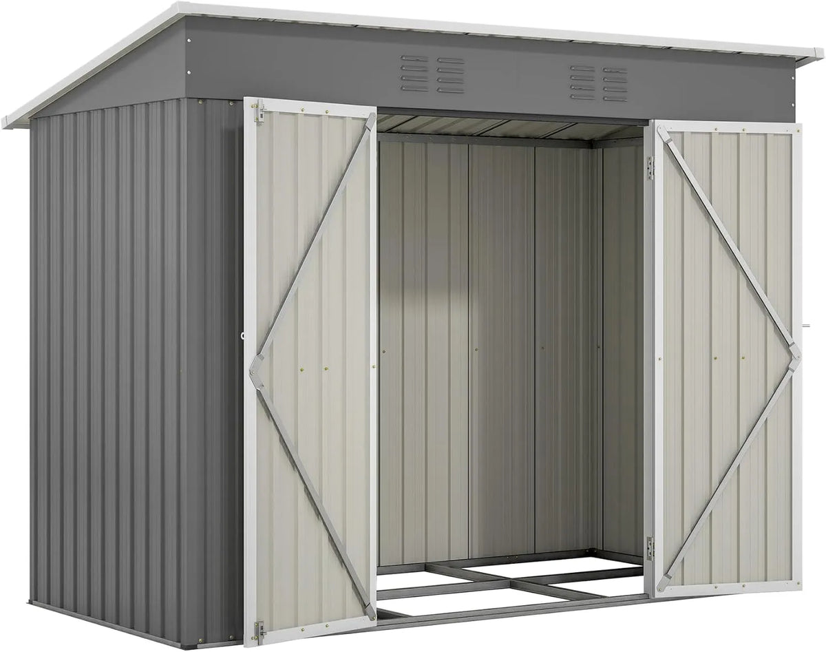 Abri de jardin, dimensions 242 x 126 x 182 cm, armoire de jardin étanche pour extérieur, en métal, terrasse, abri à outils, sans sol, finition grise