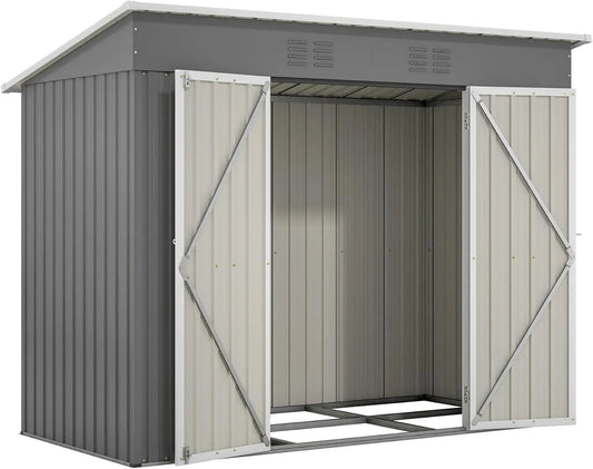 Abri de jardin, dimensions 242 x 126 x 182 cm, armoire de jardin étanche pour extérieur, en métal, terrasse, abri à outils, sans sol, finition grise