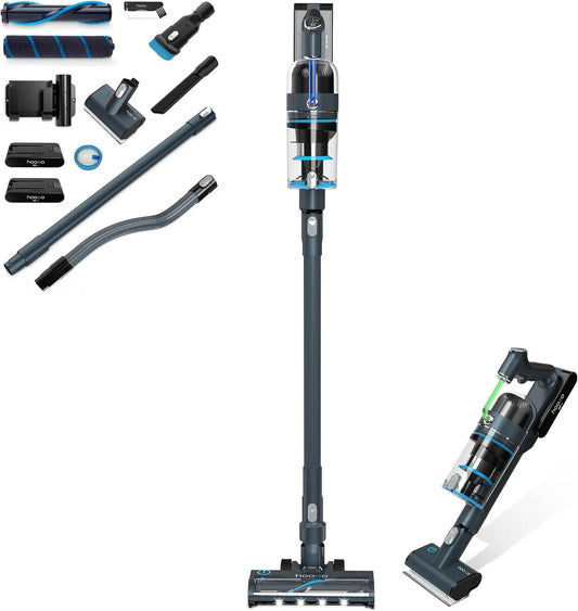 Aspirateur sans fil 2en1 Hoogo, autonomie 100 min, Sans sac, Éclairage LED, Aspirateur à main, S6+, 2 piles interchangeables, Poils d'animaux