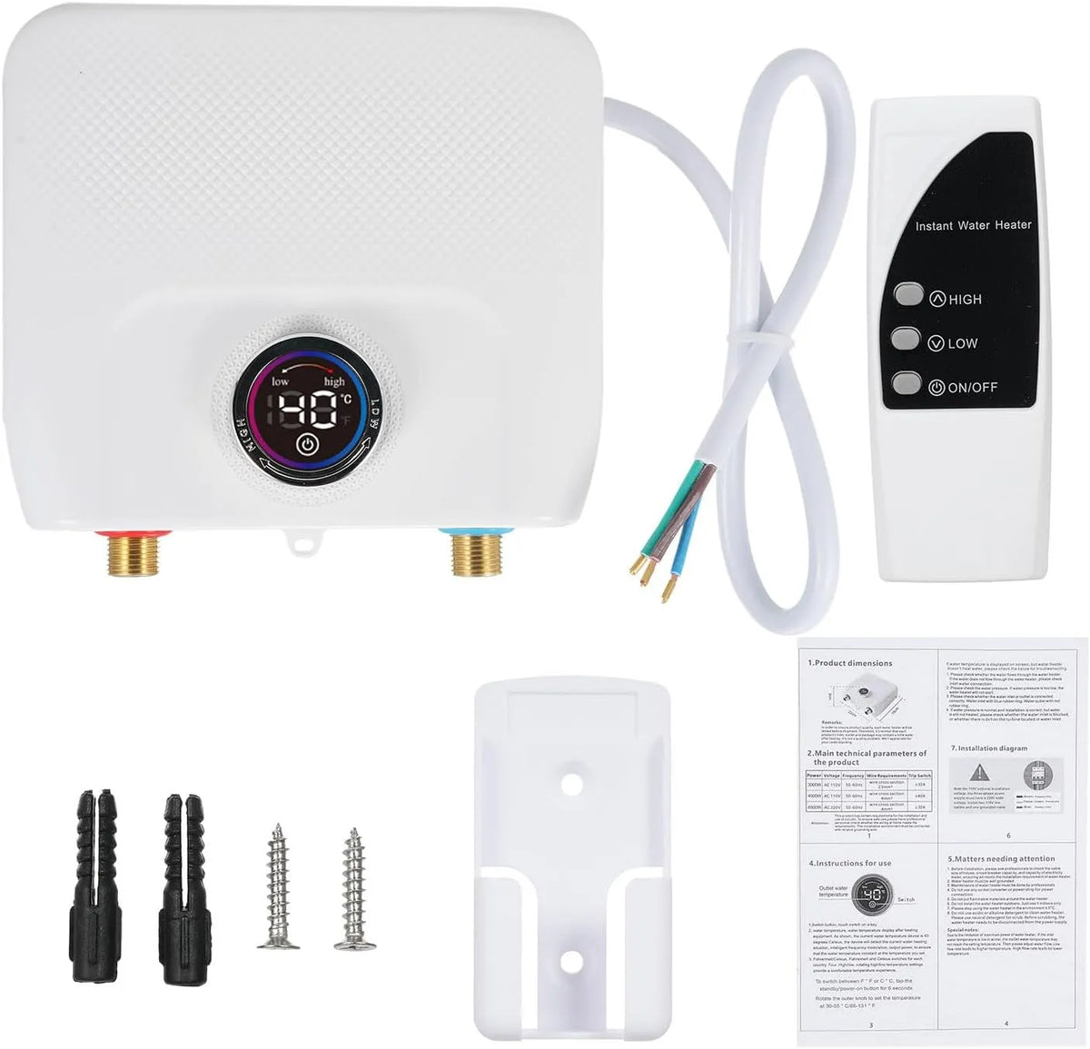 Chauffe-eau électrique, instantané 6500W électrique sans réservoir pour évier de cuisine salle de bain, télécommande incluse