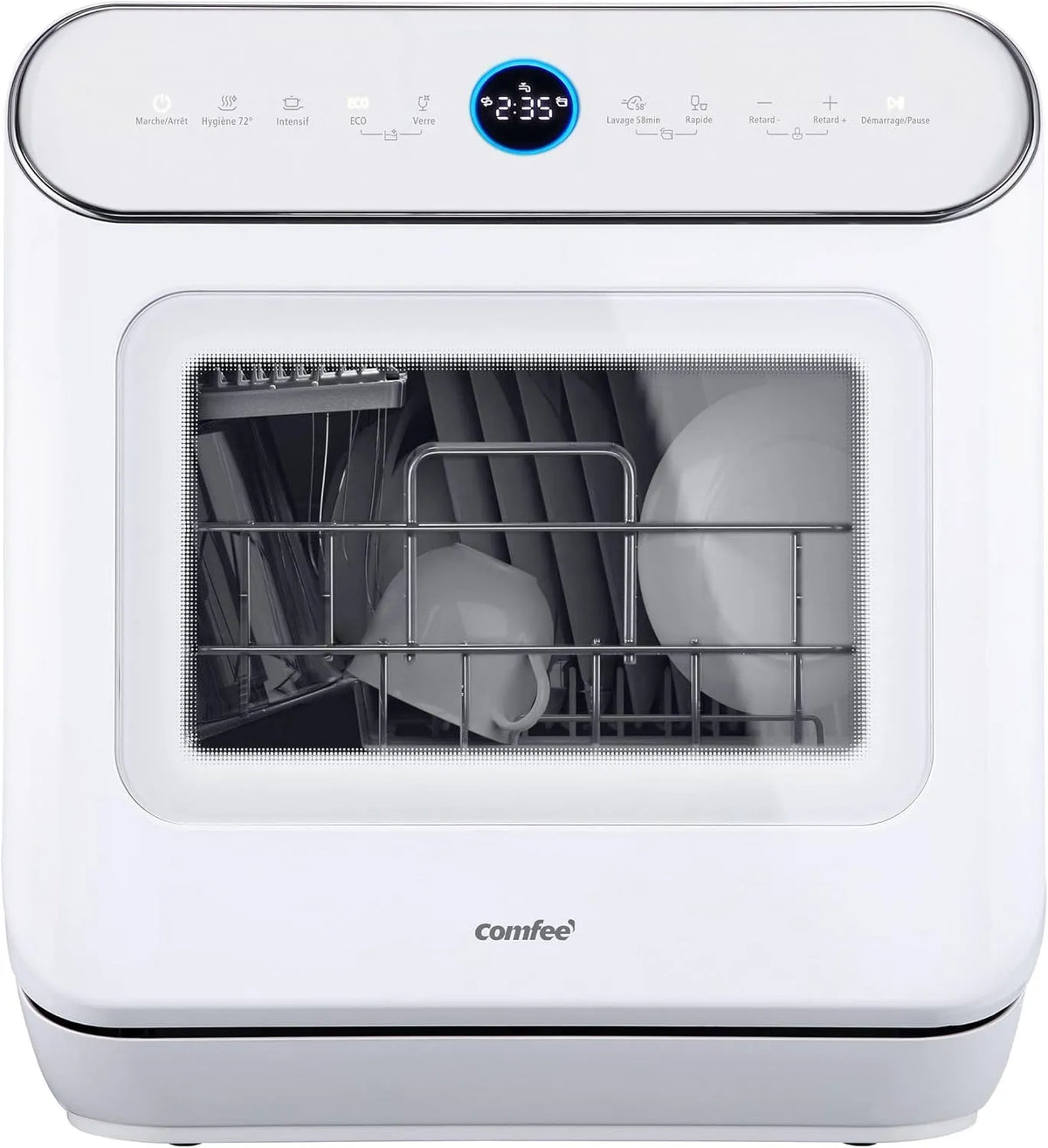 Comfee lave-vaisselle CDWMT305WD, 7 programmes, commande tactile, finition blanche, ' autonome avec 3 places, écran LED