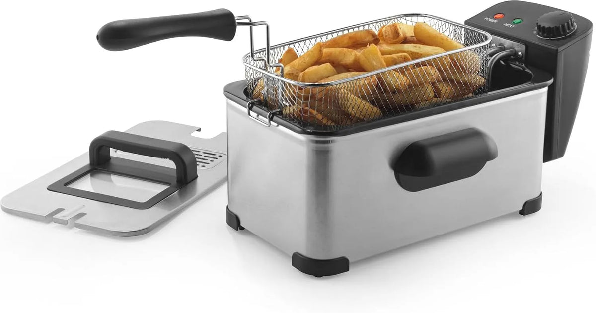 Immersion de Progress Friteuse à, 150-190°C, Panier et Couvercle Amovibles Antiadhésifs, Contrôle de Température Réglable, puissance 2000W